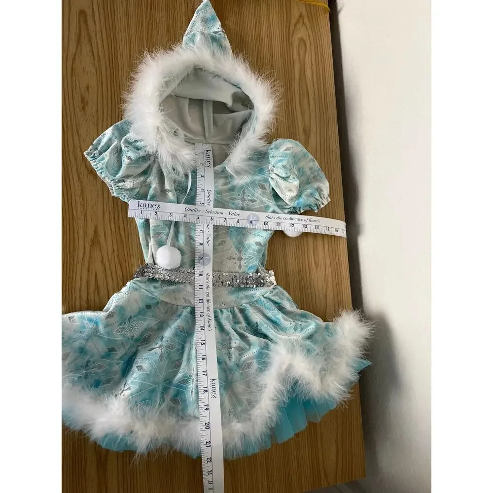 Girls Ice Princess Snow Queen Winter Recital Costume Faux Fur Cape Dress Set Lg